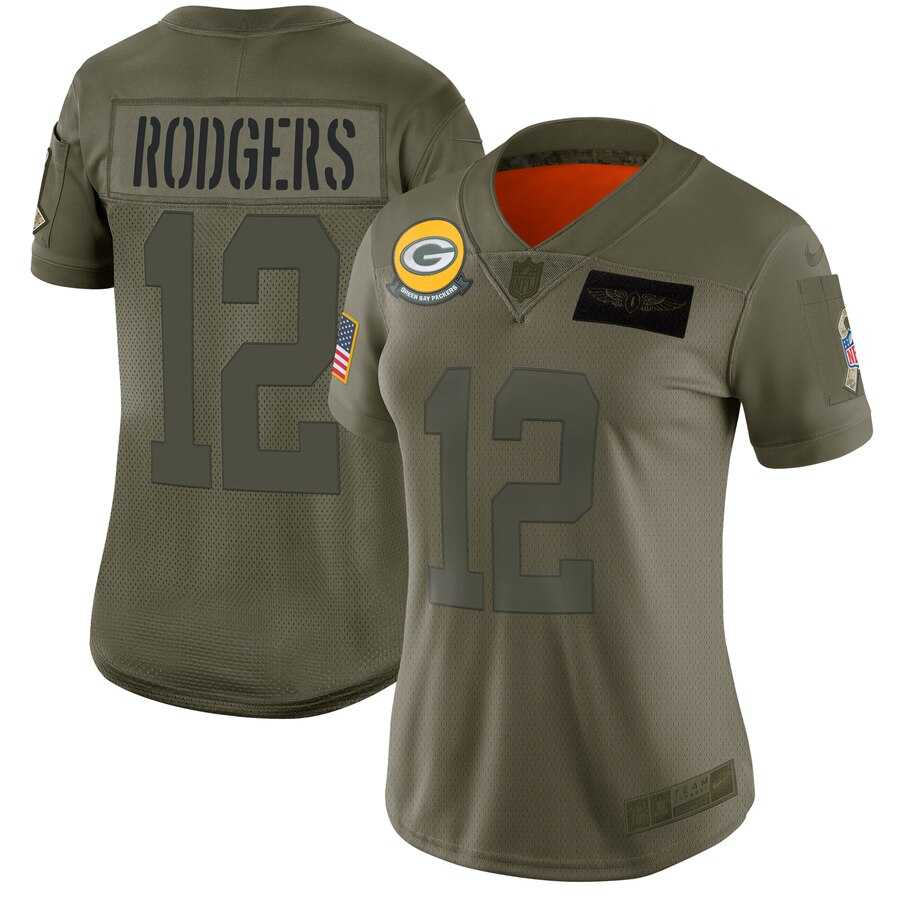 Women Nike Packers 12 Aaron Rodgers 2019 Olive Salute To Service Limited Jersey Dyin
